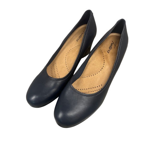 Trotters Navy Leather Comfort Wedge‎ Heel Pumps Classic Shoes 12M - Picture 1 of 6